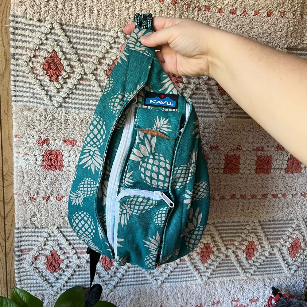 Kavu rope sling bag (smaller mini size) Teal Pineapple print